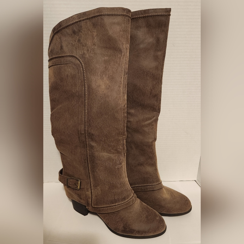 Fergalicious by Fergie Womens Boots Tyra Brown Side Zip Block Heel Sz 11